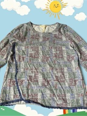 Matilda Jane Motivational Word-Print Long Sleeve Top — Gray with Multicolor Text